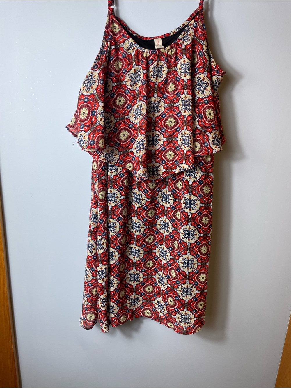 Xhilaration Red Mosaic Print Spaghetti Strap Dress